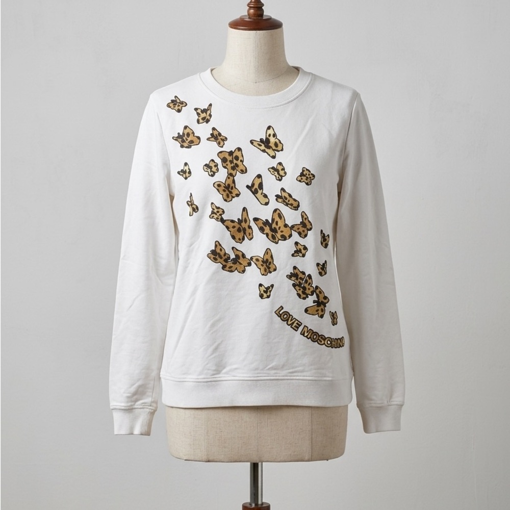 Love Moschino Butterfly Graphic Pullover Sweatshirt White Size 8 - Picture 2 of 5